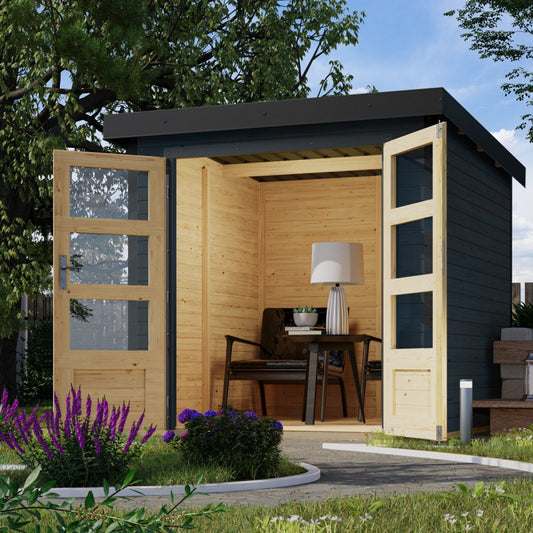 Abri de jardin en bois gris anthracite 19mm - acier gris anthracite - 4,45m² Jupiter 2C – Karibu