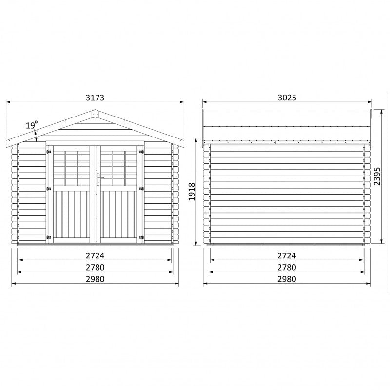 Abri de jardin Mina 8.88m² en bois massif 28mm avec double porte + plancher – Décor et Jardin
