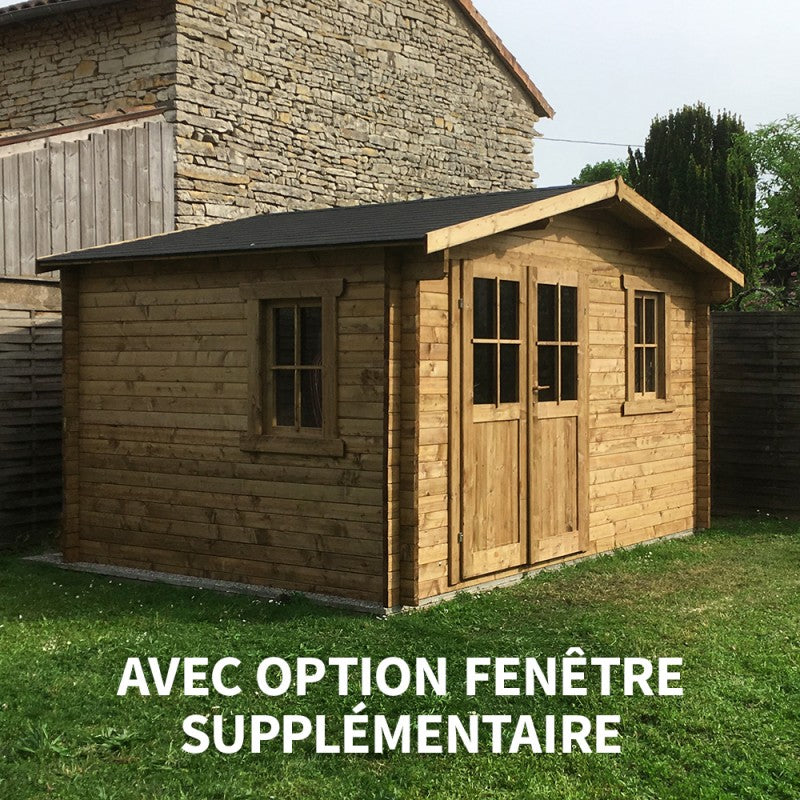 Abri en bois massif 12m² PLUS 28mm traité teinté marron Gardy Shelter
