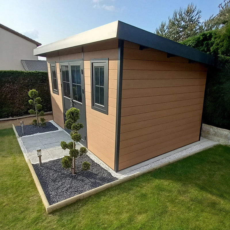 Abri de jardin en bois composite 28mm aspect bois 12m² PREMIUM toit monopente - Woodlife Garden