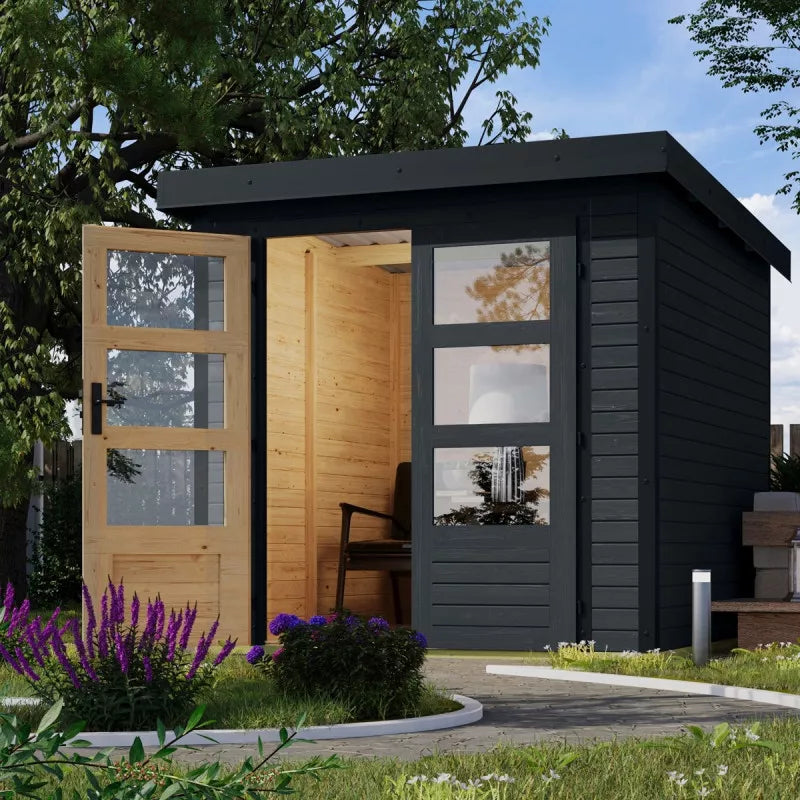 Abri de jardin en bois gris anthracite 19mm - acier gris anthracite - 4,45m² Jupiter 2C – Karibu