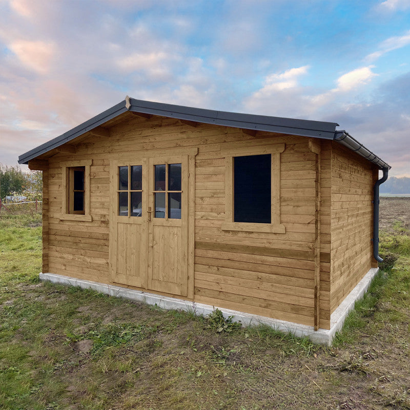 Abri en bois massif 19.8m² PLUS 28mm traité teinté marron Gardy Shelter