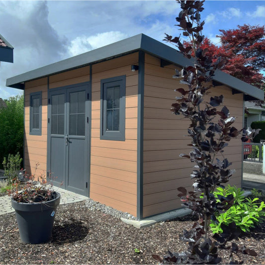 Abri de jardin en bois composite 28mm aspect bois 12m² PREMIUM toit monopente - Woodlife Garden