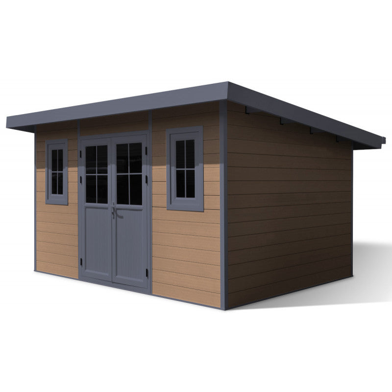 Abri de jardin en bois composite 28mm aspect bois 12m² PREMIUM toit monopente - Woodlife Garden