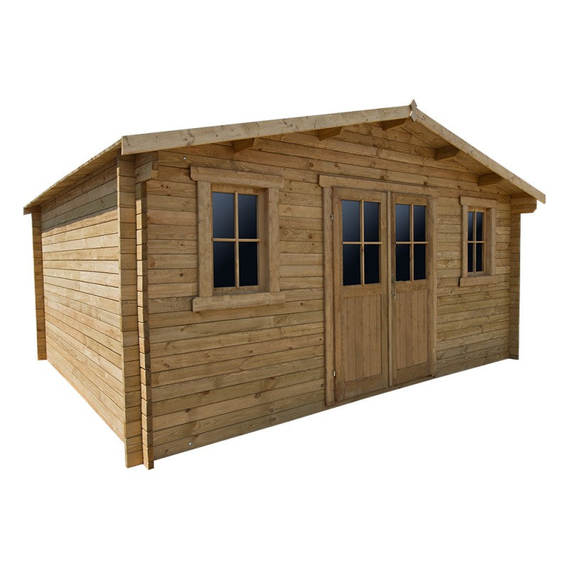 Abri en bois massif 19.8m² PLUS 28mm traité teinté marron Gardy Shelter