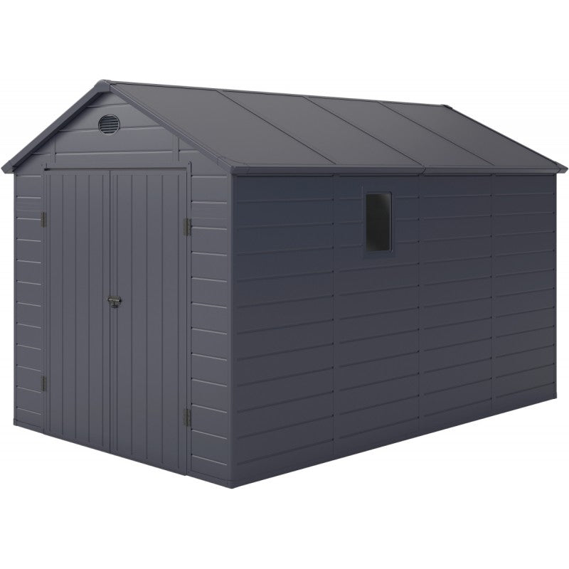 Abri de jardin en résine anthracite 8,90m² + kit de fondation - JOBU