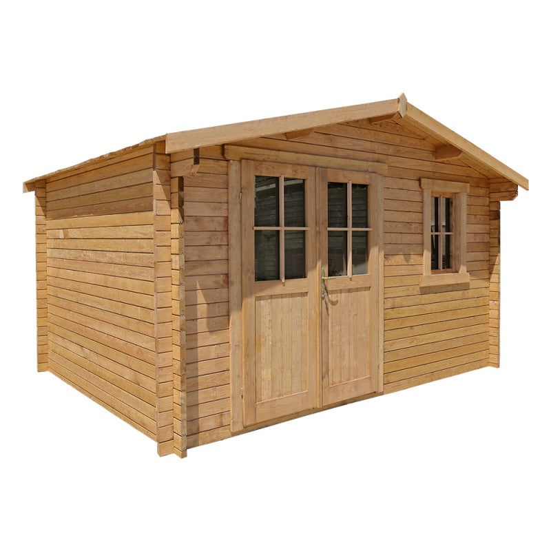 Abri en bois massif 12m² PLUS 28mm traité teinté marron Gardy Shelter