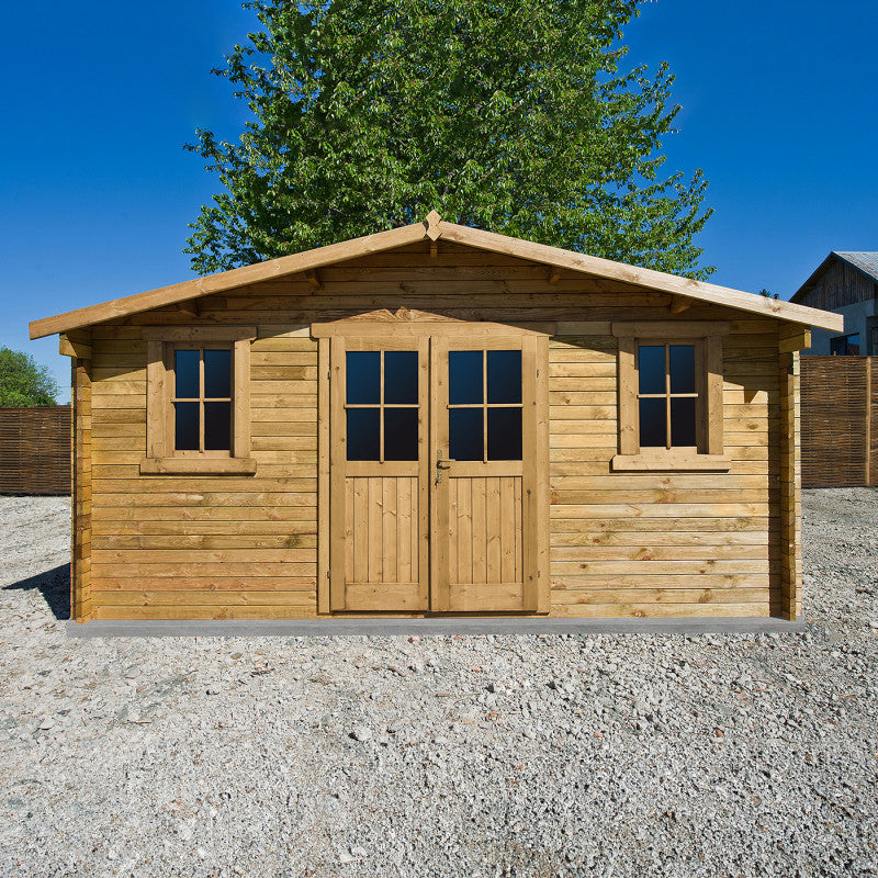 Abri en bois massif 19.8m² PLUS 28mm traité teinté marron Gardy Shelter