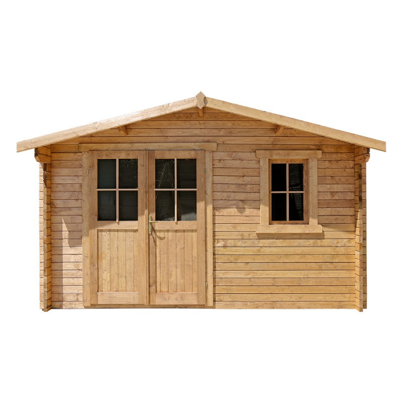 Abri en bois massif 12m² PLUS 28mm traité teinté marron Gardy Shelter