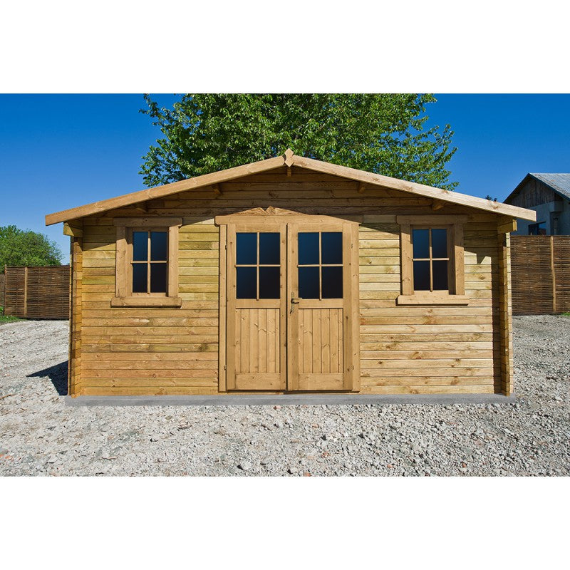 Abri en bois massif 19.8m² PLUS 28mm traité teinté marron Gardy Shelter