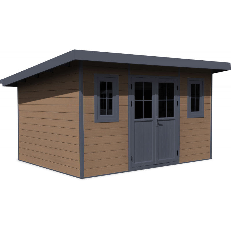 Abri de jardin en bois composite 28mm aspect bois 12m² PREMIUM toit monopente - Woodlife Garden