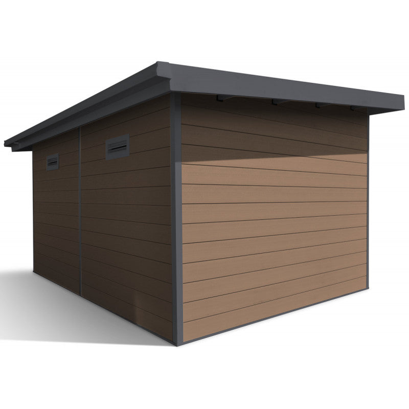 Abri de jardin en bois composite 28mm aspect bois 12m² PREMIUM toit monopente - Woodlife Garden