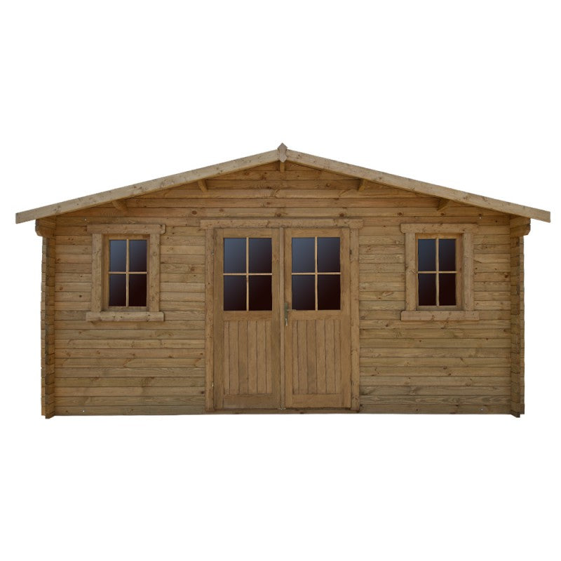 Abri en bois massif 19.8m² PLUS 28mm traité teinté marron Gardy Shelter