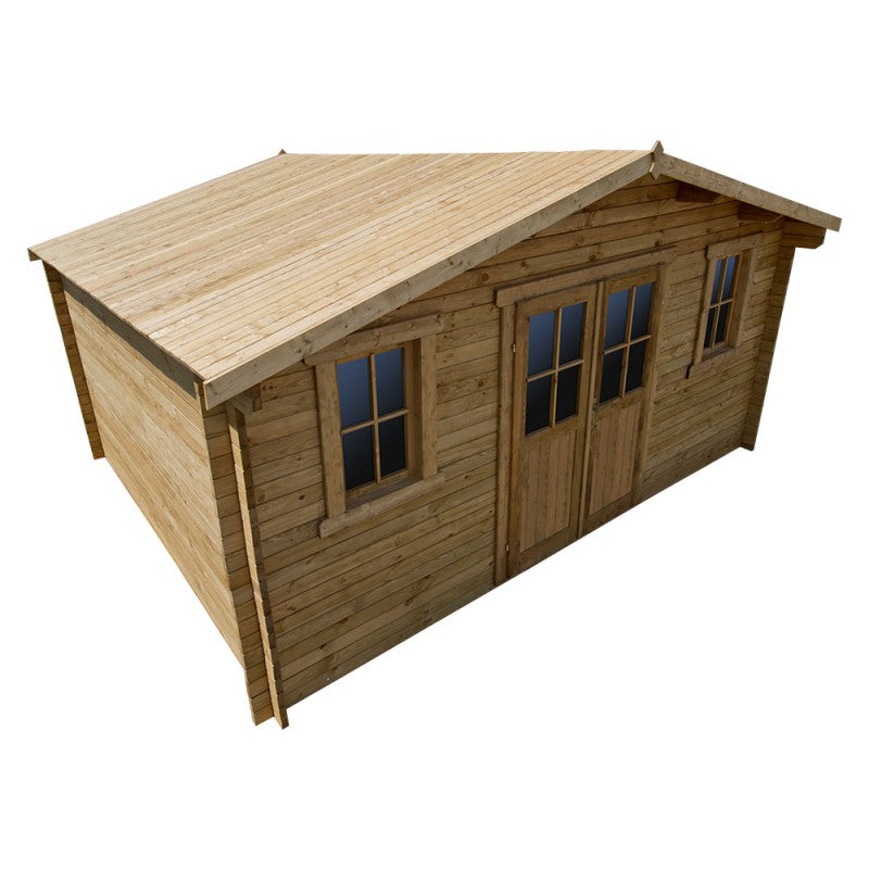 Abri en bois massif 19.8m² PLUS 28mm traité teinté marron Gardy Shelter