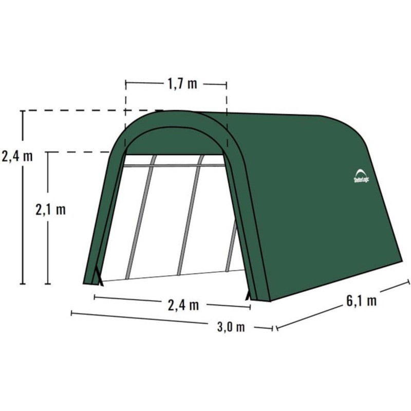 Garage démontable 18.3m² à toit arrondi en acier et polyéthylène vert – Shelter Logic