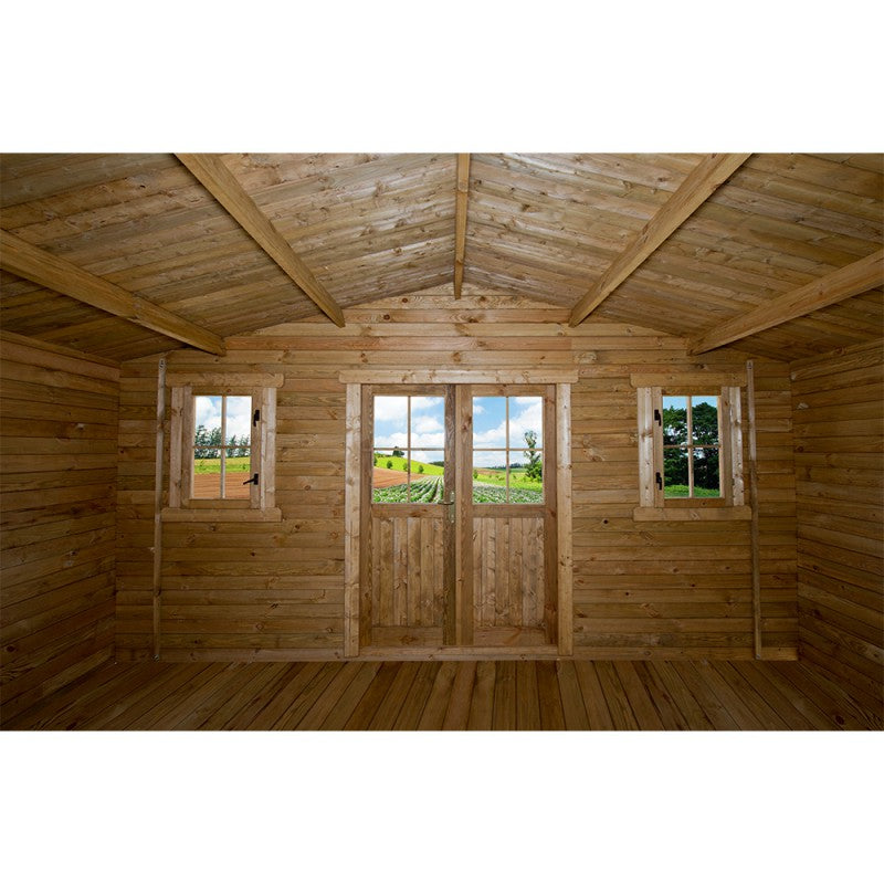 Abri en bois massif 19.8m² PLUS 28mm traité teinté marron Gardy Shelter