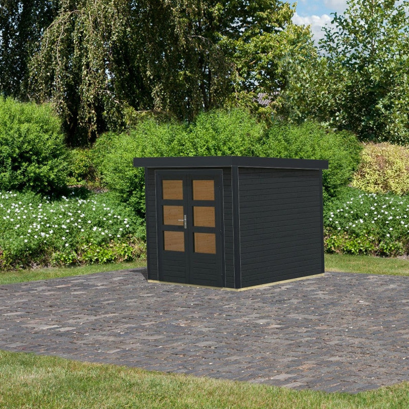 Abri de jardin en bois gris anthracite 19mm - acier gris anthracite - 4,45m² Jupiter 2C – Karibu