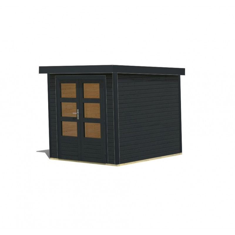Abri de jardin en bois gris anthracite 19mm - acier gris anthracite - 4,45m² Jupiter 2C – Karibu